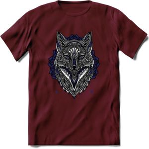 Vos - Dieren Mandala T-Shirt | Donkerblauw | Grappig Verjaardag Zentangle Dierenkop Cadeau Shirt | Dames - Heren - Unisex | Wildlife Tshirt Kleding Kado | - Burgundy - XXL
