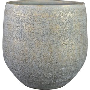 Steege Plantenpot/bloempot - keramiek - metallic zilvergrijs/touch of gold - D36/H33 cm