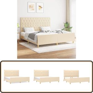 vidaXL Bedframe - Crèmekleurig - 160x200 cm Bed Frame - Tweepersoons Bed - Boxspring Bed - Creme Bed - Stoffen Bed