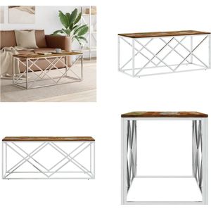 vidaXL Salontafel roestvrij staal en massief hergebruikt hout - Salontafel - Salontafels - Bijzettafel - Banktafel