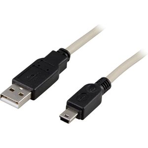 DELTACO USB-23, USB 2.0 Cable A/B-mini, USB A - Mini-USB B, Mannelijk/Mannelijk USB-kabel, 0.5m