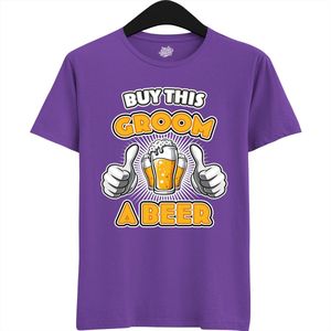 Buy This Groom A Beer | Vrijgezellenfeest Cadeau Man - Groom To Be Bachelor Party - Grappig Bruiloft Bruidegom Heren Shirt - T-Shirt - Unisex - Dark Purple - Maat L