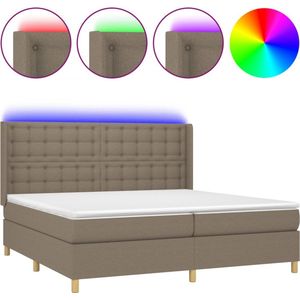 vidaXL - Boxspring - met - matras - en - LED - stof - taupe - 200x200 - cm