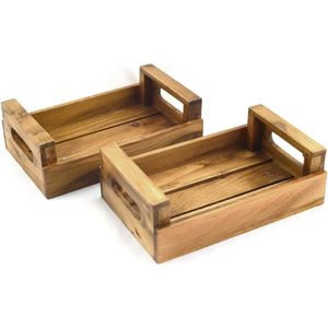 Broodmand - ""Spaanse Ambacht: Set van 2 Antieke Look Broodbakken van Natuurlijk Hout - Handgemaakt in Spanje, Afmetingen 20,5 x 13 x 6,5 cm - Perfect voor Keukengebruik.