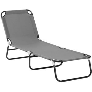 Ligstoel met verstelbare rugleuning, ligstoel, campingligstoel, staal, 188 x 56 x 28 cm, voor tuin en balkon.