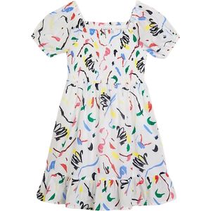 Tommy Hilfiger ALLOVER PRINT SMOCKED DRESS Meisjes Jurk - White - Maat 14