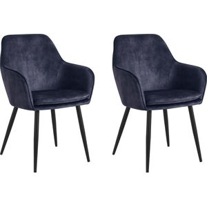 Colenis® - Levan eetkamerstoel - Set Van 2 - Antraciet- Adoré Velvet - Industrieel - Met armleuning