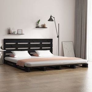 The Living Store Houten Bed - Zwart - 190 x 135 cm - Massief grenenhout
