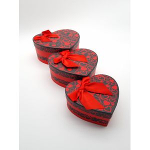 Luxe Giftbox 3-delig, Hartvorm, Zwart/Rood