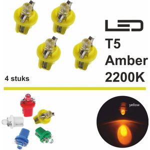 4x T5 1 LED B8.5d CANBus Led Lamp | GEEL / Amber | 400 Lumen | Type T59430-G | 400 Lumen | 12V | 1 COB | Verlichting | W3W W1.2W Led Auto-interieur Verlichting Dashboard Warming Indicator Wig | 4 | Autolampen | 2200 Kelvin |