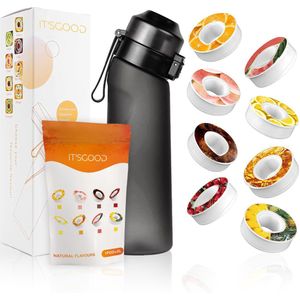 It'sgood - Air Water Up Fles met 8 Pods - ZWART - 650 ml - Drinkfles - Fles - Waterfles voor Sport - BPA-vrij - Starterset - Starterskit - Aromacapsules 0 suiker