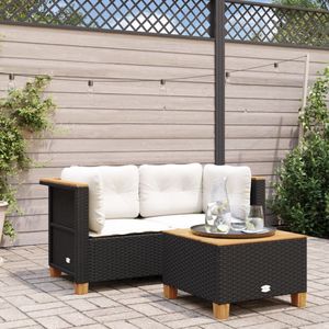 vidaXL - Tuinhoekbanken - met - kussens - 2 - st - poly - rattan - zwart