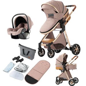 Kinderwagen - Buggy - Inklapbare Buggy - Opvouwbare Buggy - Inklapbare Buggy NewBorn - 3 in 1 -BabyWalker- High Landscape - Khaki