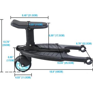Empire's Product Meerijdplankje Universeel - Meerijdplankje met Zitje - Buggy Zitje - Buggy Board - Buggyplankje - Kinderwagen Accessoires - Rolplank max. Lading 25kg - Blauw
