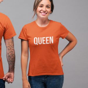 Oranje Koningsdag T-Shirt King Queen (DAMES - MAAT XXL) | Oranje Kleding | WK Feestkleding