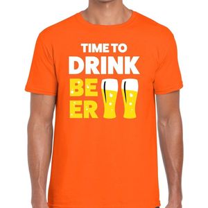 Time to Drink Beer tekst t-shirt oranje heren - heren shirt Time to Drink Beer - oranje kleding XXL