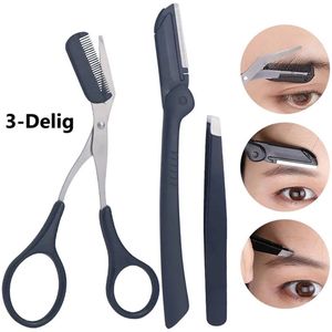 3-Delige Wenkbrauw Set I Wenkbrauwverzorgingsset I Wenkbrauwschaar Met Kam, Wenkbrauw Mes & Pincet Met Gebogen Punt I Zwart