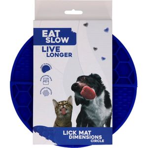Eat Slow Live Longer Likmat Cirkel – Ø21 cm – Snuffelmat – Anti-schrok Mat – Slowfeeder – Afleiding – Honden en Katten - 100% Siliconen – Vaatwasserbestendig – Blauw