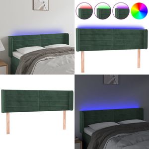 vidaXL Hoofdbord LED 147x16x78/88 cm fluweel donkergroen - Hoofdbord - Hoofdborden - Hoofdeinde - Houten Hoofdbord