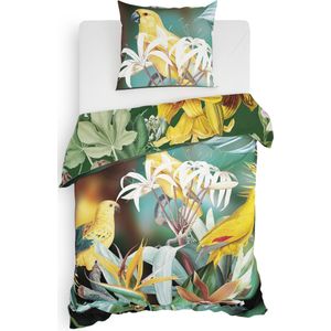 Heckettlane Dekbedovertrek Eliana - Bedlinnen met Dieren print - 140x220 - Groen - Dekbedhoes van 100% Katoen-Satijn