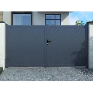 EXPERTLAND Elektrische vleugelpoort - Vol aluminium - L350 x H160 cm - Antraciet - ZERANO L 350 cm x H 153 cm x D 4.5 cm