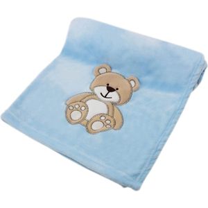 Babydeken, zachte knuffeldeken voor babyjongens en -meisjes, voor doop, geboorte of als eerste uitrusting, blauwe deken met beer