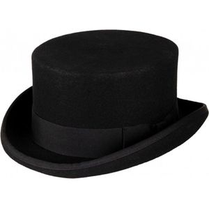 KIMU Luxe Hoge Hoed Zwart - Laag Model - Maat 59 - 100% Wol - Heren Dames Man Vrouw - Tophat Wolvilt Hoedje Circus Bruidegom Bruiloft Detective Gangster Pimp Festival