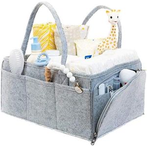 Draagbare luierorganizer van vilt - met verwisselbare vakken - luiertafel organizer - babyluier opbergsysteem - bijtringhouder - slabbetje opberger - geschenkmand voor babyshower verschoonmand