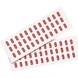 Set cijfer stickers 0-9 - zelfklevende folie - 20 kaarten - rood wit teksthoogte 15 mm