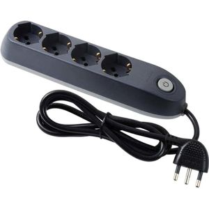 Elektrische Stekkerdoos Poker – 4 Universele Stopcontacten (Schuko P40) – 1,5 m Kabel – Ruimtebesparend & Scheurbestendig – 16A / 3500W – Grijs
