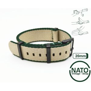 20mm Nato Strap GROEN KHAKI met zwarte gesp - Vintage James Bond - Nato Strap collectie - Mannen - Vrouwen - Horlogeband - 20 mm bandbreedte