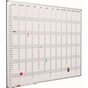 Whiteboard Deluxe - 90x120cm - Planbord - Geëmailleerd staal - Weekplanner - Maandplanner - Jaarplanner - Magnetisch - Wit - Engels
