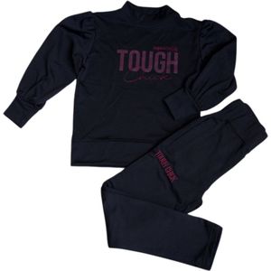 Tough Chick Trainingspak Meisjes - Trainingpak - Joggingspak Meisjes - Joggingspak - Sportpak Meisjes - Zwart - Maat 176