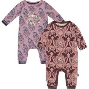 Charlie Choe - 2pack - Roze - Bruin - Boxpak - Salopette - Kruippakje - Babypakje - Jumpsuit - Geboortepakje - Romper - Unicorns - Figuren - Maat 74