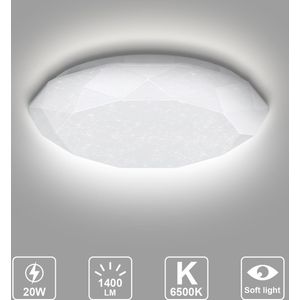 Aigostar LED Plafondlamp - Plafondlampen - Plafonnière - 20W - 6500K - Ø 34 cm - 1400 Lumen - Diamant