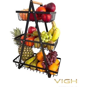 VIGH Essentials Moderne XL fruitschaal - fruitschaal etagère - fruitschaal 3-laags - keuken organizer - fruitschaal zwart - fruitmand