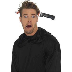 Halloween Horror diadeem mes door hoofd - Halloween/horror verkleedaccessoires - Messendiadeem voor volwassenen