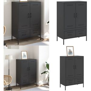 vidaXL Hoge kast 68x39x101,5 cm staal zwart - Hoge Kast - Hoge Kasten - Hoog Dressoir - Hoge Kast Woonkamer