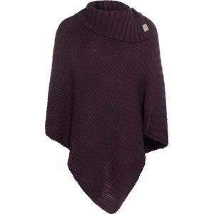 Knit Factory Nicky Gebreide Poncho - Met sjaal kraag - Dames Poncho - Gebreide mantel - Paarse winter poncho - Aubergine - One Size