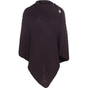 Knit Factory Nicky Gebreide Poncho - Met sjaal kraag - Dames Poncho - Gebreide mantel - Paarse winter poncho - Aubergine - One Size
