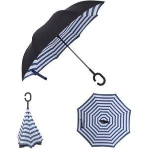 Allernieuwste.nl® Smartplu - Grote Storm Paraplu - Zwart met Blauw - Wit. De omkeerbare innovatieve, ergonomische stormparaplu - parapluie - 105cm - 12288-H