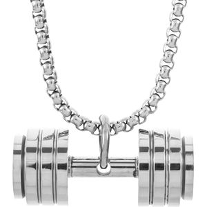 Team Bicep Dumbbell Zilvere Ketting - Fitness Dumbbell ketting - Sport Ketting - Halter Ketting - Gym Ketting