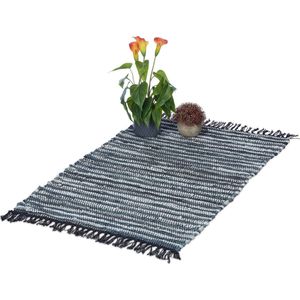 Relaxdays vloerkleed - leder en katoen - binnenkleed - 60 x 100 cm - chill mat - tapijt - grijs