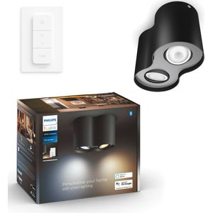 Philips Hue Pillar opbouwspot - warm- tot koelwit licht - 2 spots - zwart - 1 dimmer switch - GU10