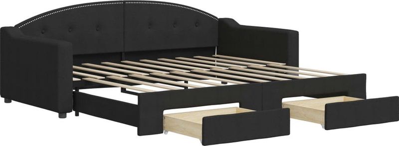 vidaXL - Slaapbank - met - onderschuifbed - en - lades - 90x190 - cm - stof - zwart