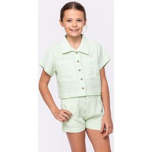 Woody Meisjes-Dames Set van T-shirt en Short groen - maat 152/12J