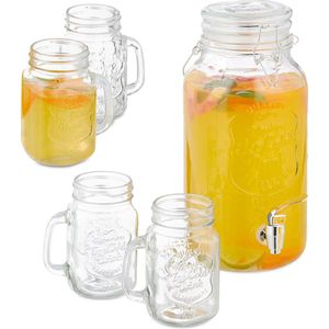 Relaxdays drankdispenser met tapkraan - 3,4 l - sapkan met 4 glazen - limonade dispenser