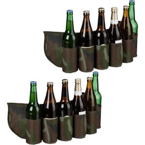 Relaxdays 2x bier gordel camouflage - drankgordel voor blikjes of flesjes - bier riem