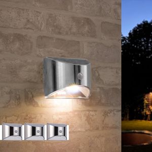 3x Solar Wandlamp Flint Rvs met Bewegingsmelder Op Zonne Energie