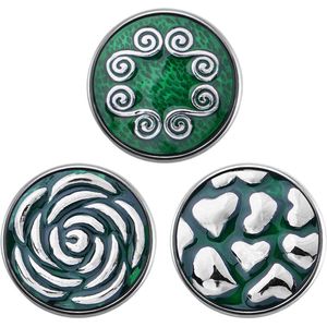 Quiges - Chunk 18mm Click Button Drukknoop Groen Set van 3 Stuks Symbool Emaille Infinity Roos & Hart - EBCMSET007